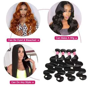 YISEA Body Wave Bundles Human Hair 4 Bundles (22 20 18 16 inches) 12A Brazilian Virgin Human Hair Body Wave Bundles Natural Color 100% Unprocessed Brazilian Human Hair Weave Extensions