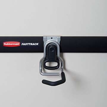 Rubbermaid FastTrack Garage Organization System, Vertical Bike Hook, Black, Holds up to 50 Pounds, Wall Mount and Heavy Duty Garage Hanger for Bike Storage