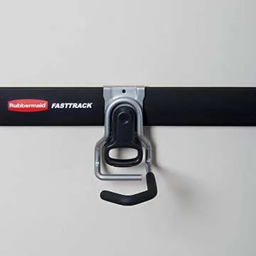 Rubbermaid FastTrack Garage Organization System, Vertical Bike Hook, Black, Holds up to 50 Pounds, Wall Mount and Heavy Duty Garage Hanger for Bike Storage
