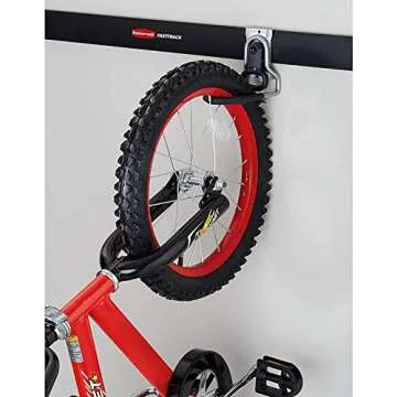 Rubbermaid FastTrack Garage Organization System, Vertical Bike Hook, Black, Holds up to 50 Pounds, Wall Mount and Heavy Duty Garage Hanger for Bike Storage