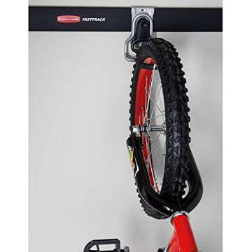 Rubbermaid FastTrack Garage Organization System, Vertical Bike Hook, Black, Holds up to 50 Pounds, Wall Mount and Heavy Duty Garage Hanger for Bike Storage