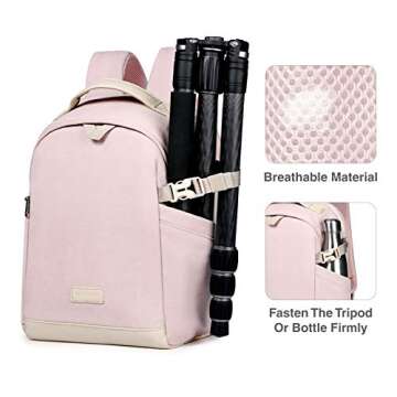 BAGSMART Camera Backpack, DSLR SLR Canvas Camera Bag Fits 13.3 Inch Laptop Water Resistant with Rain Cover Tripod Holder,for Men Women,Canvas Pink