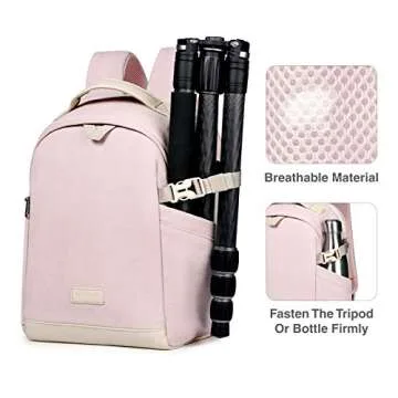 BAGSMART Camera Backpack, DSLR SLR Canvas Camera Bag Fits 13.3 Inch Laptop Water Resistant with Rain Cover Tripod Holder,for Men Women,Canvas Pink