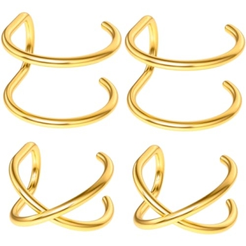PAGOW 4x Fake Helix Ear Cuff Cartilage Earring No Piercing Earcuff, 925 Sterling Silver,14K Simple C...