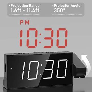 Projection Digital Alarm Clock for Ceiling,Wall,Bedroom - FM Radio,7” Large Number & 5 Dimmers,350...