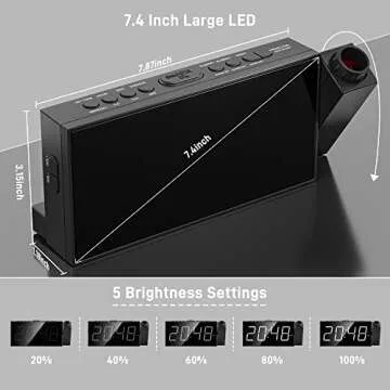 Projection Digital Alarm Clock for Ceiling,Wall,Bedroom - FM Radio,7” Large Number & 5 Dimmers,350°Projector,USB Charger,Sleep Timer,Plug in & Battery Backup,Loud Dual Alarm Clock for Heavy Sleepers