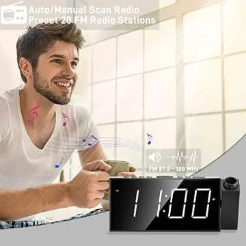 Projection Digital Alarm Clock for Ceiling,Wall,Bedroom - FM Radio,7” Large Number & 5 Dimmers,350°Projector,USB Charger,Sleep Timer,Plug in & Battery Backup,Loud Dual Alarm Clock for Heavy Sleepers