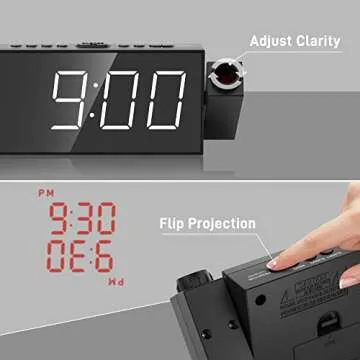 Projection Digital Alarm Clock for Ceiling,Wall,Bedroom - FM Radio,7” Large Number & 5 Dimmers,350°Projector,USB Charger,Sleep Timer,Plug in & Battery Backup,Loud Dual Alarm Clock for Heavy Sleepers