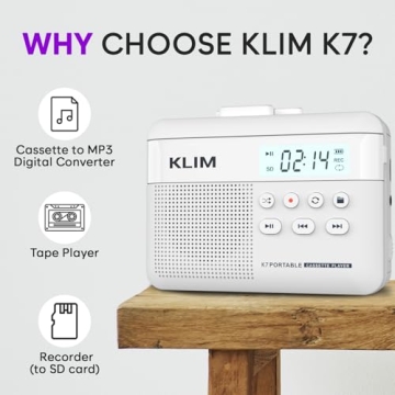 KLIM K7 Cassette Tape Player - Cassette to MP3 Converter - Portable - Built-in Microphone & Speaker ...