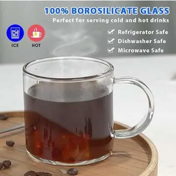 Aquach Coffee Glass Mugs Set of 4, 12 oz, Including Wooden Cup Holder Tree, 6 Hooks