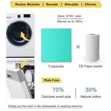 MoLKENE Swedish Dish Cloths - 10 Pack Reusable Kitchen Dishcloths - Ultra Absorbent Dish Towels for Washing Dishes - Cellulose Sponge Cloth Cleaning Rag - Assorted