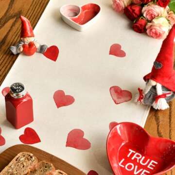 Artoid Mode Red Heart Valentine's Day Table Runner, Seasonal Anniversary Wedding Kitchen Dining Table Decoration for Home Party Decor 13x72 Inch