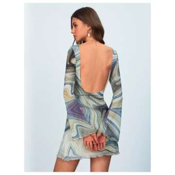 MakeMeChic Women's Leopard Print Dress Y2k Backless Mesh Bell Sleeve Mini Cheetah Print Dress Tie Dy...