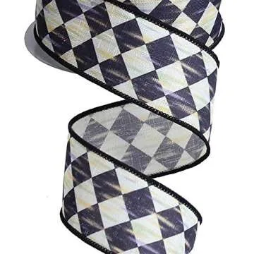 Elegant Black Harlequin Wired Ribbon for Crafting and Decor