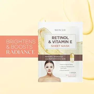 Skin 2.0 Retinol & Vitamin E Sheet Mask - Anti-Aging, Acne Scar & Hyperpigmentation Treatment - Hydr...