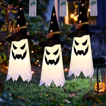 AECCN Halloween Decorations Outdoor Set - 80CM Glowing Ghost Witch Hat
