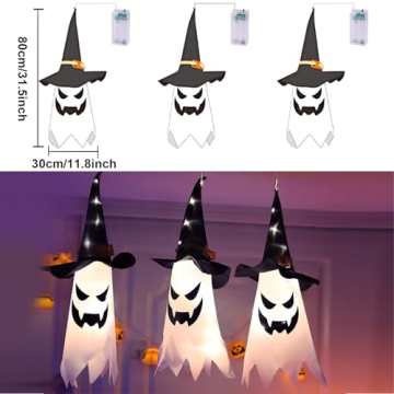 AECCN Halloween Outdoor Glowing Ghost Witch Hat Set