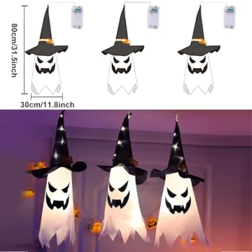 AECCN Halloween Outdoor Glowing Ghost Witch Hat Set