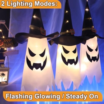 AECCN Halloween Outdoor Glowing Ghost Witch Hat Set