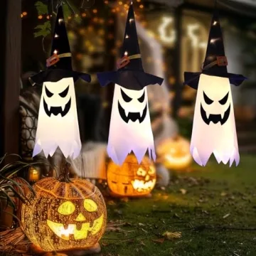 AECCN Halloween Outdoor Glowing Ghost Witch Hat Set