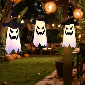 AECCN Halloween Outdoor Glowing Ghost Witch Hat Set