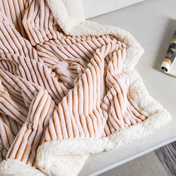 DISSA Sherpa Blanket Fleece Throw – 51x63, White Orange – Soft, Plush, Fluffy, Fuzzy, Warm, Cozy, Thick – Perfect for Couch, Bed, Sofa, Chair - Reversible Throw Blanket