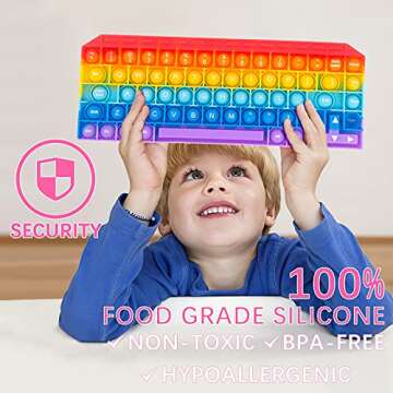 Push Toy Pop Bubble Fidget Sensory Toys Push It Pop Fidget Toys Rainbow Keyboard Shape, Pop Silicone Popper Toy Anxiety Stress Reliever Relief Autism Learning Materials Game Gift for Kids (Rainbow)