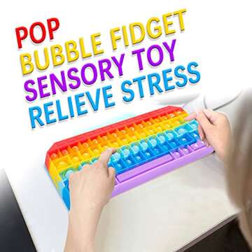Push Toy Pop Bubble Fidget Sensory Toys Push It Pop Fidget Toys Rainbow Keyboard Shape, Pop Silicone Popper Toy Anxiety Stress Reliever Relief Autism Learning Materials Game Gift for Kids (Rainbow)