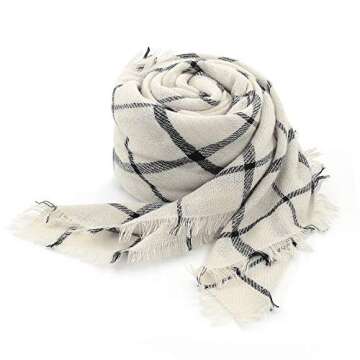 Zando Plaid Blanket Thick Winter Scarf Tartan Chunky Wrap Oversized Shawl Cape White Black Stripe