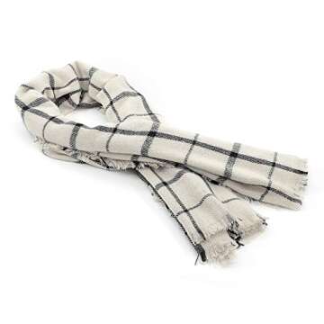 Zando Plaid Blanket Thick Winter Scarf Tartan Chunky Wrap Oversized Shawl Cape White Black Stripe
