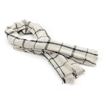 Zando Plaid Blanket Thick Winter Scarf Tartan Chunky Wrap Oversized Shawl Cape White Black Stripe