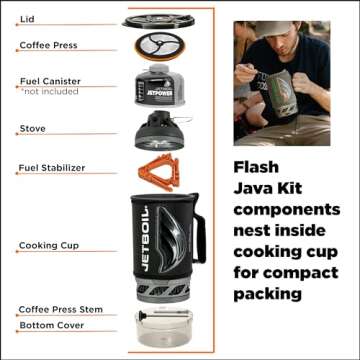 Jetboil Flash Java Kit Camping and Backpacking Stove Cooking System with Silicone French Press Coffee Maker, Carbon