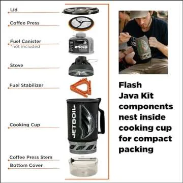 Jetboil Flash Java Kit Camping and Backpacking Stove Cooking System with Silicone French Press Coffee Maker, Carbon