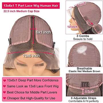 JIETAI T-Part Loose Deep Wave Lace Front Wigs Human Hair Pre Plucked 150% Density Brazilian Virgin Human Hair Wigs for Black Women 13x6x1 Lace Closure Wigs with Baby Hair(18 inch, T-Part wig)…