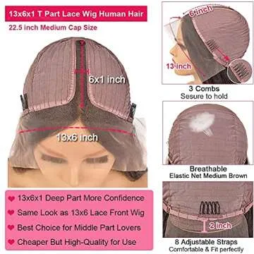 JIETAI T-Part Loose Deep Wave Lace Front Wigs Human Hair Pre Plucked 150% Density Brazilian Virgin Human Hair Wigs for Black Women 13x6x1 Lace Closure Wigs with Baby Hair(18 inch, T-Part wig)…