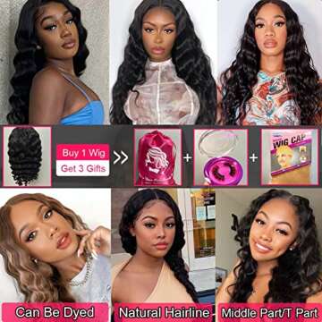 JIETAI T-Part Loose Deep Wave Lace Front Wigs Human Hair Pre Plucked 150% Density Brazilian Virgin Human Hair Wigs for Black Women 13x6x1 Lace Closure Wigs with Baby Hair(18 inch, T-Part wig)…
