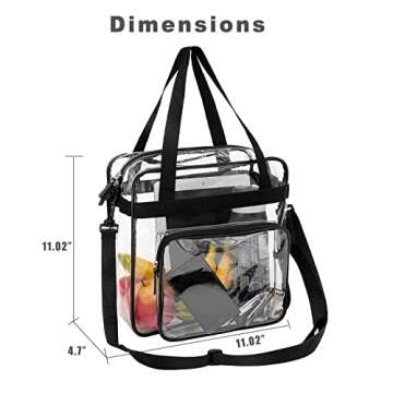 BAGAIL Clear BagStadium Approved Tote Bag with Adjustable Shoulder Strap(Black)