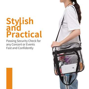 BAGAIL Clear BagStadium Approved Tote Bag with Adjustable Shoulder Strap(Black)