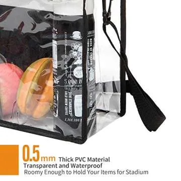 BAGAIL Clear BagStadium Approved Tote Bag with Adjustable Shoulder Strap(Black)