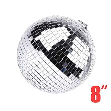 Boshen 2 Pack 8" Disco Mirror Ball with Hanging Ring Silver Party Disco Ball Light for Party Xmas DJ Stage Lighting Effect