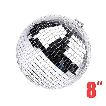 Boshen 2 Pack 8" Disco Mirror Ball with Hanging Ring Silver Party Disco Ball Light for Party Xmas DJ Stage Lighting Effect