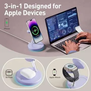 2025 3 in 1 Charging Station Compatible with Magsafe Charger Wireless Charger Stand for iPhone16 15 14 13 12 Series Wireless Charging Station for AirPods Wireless Charging Stand for iWatch Series