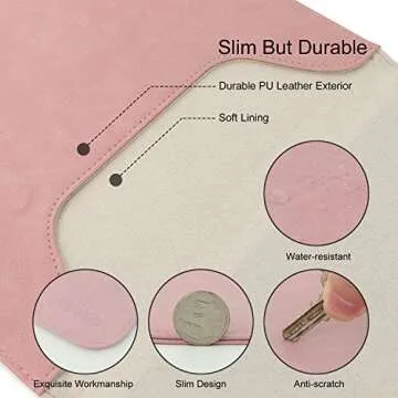 Allinside 13-13.3" Laptop Sleeve Compatible with MacBook Pro 14 2021 M1 (A2442)/ MacBook Air 13 2010-2017/ MacBook Pro 13 2010-2016, PU Leather Laptop Case, Pink