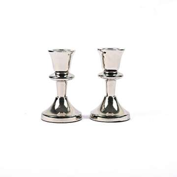 Candlestick Holders Set of 2 - Silver Candlestick Holder Vintage Modern Decorative Centerpiece for T...