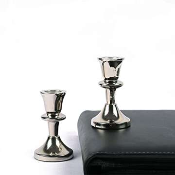 Candlestick Holders Set of 2 - Silver Candlestick Holder Vintage Modern Decorative Centerpiece for Table Mantel Wedding Housewarming Gift for Taper Candles