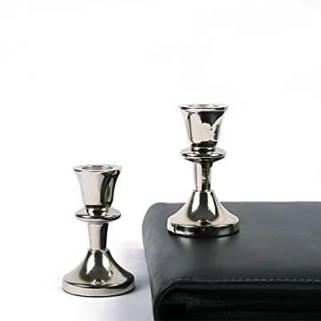Candlestick Holders Set of 2 - Silver Candlestick Holder Vintage Modern Decorative Centerpiece for Table Mantel Wedding Housewarming Gift for Taper Candles