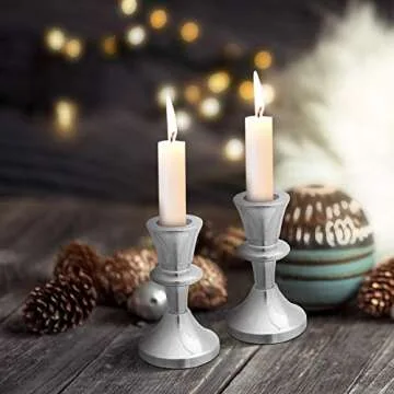 Candlestick Holders Set of 2 - Silver Candlestick Holder Vintage Modern Decorative Centerpiece for Table Mantel Wedding Housewarming Gift for Taper Candles