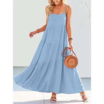 ANRABESS Women Summer Casual Loose Sleeveless Sundress Spaghetti Strap Flowy Boho Linen Beach Vacation Maxi Long Dress Blue Small