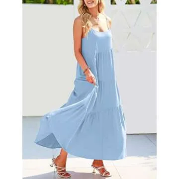 ANRABESS Women Summer Casual Loose Sleeveless Sundress Spaghetti Strap Flowy Boho Linen Beach Vacation Maxi Long Dress Blue Small