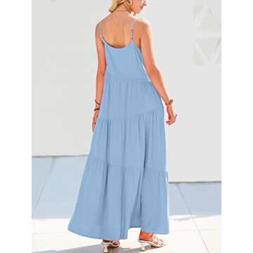 ANRABESS Women Summer Casual Loose Sleeveless Sundress Spaghetti Strap Flowy Boho Linen Beach Vacation Maxi Long Dress Blue Small